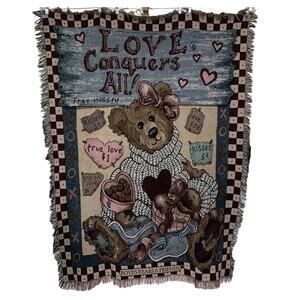 Boyds Bears Woven Tapestry Blanket Love Conquers All Valentines Day 48 x 64 in.